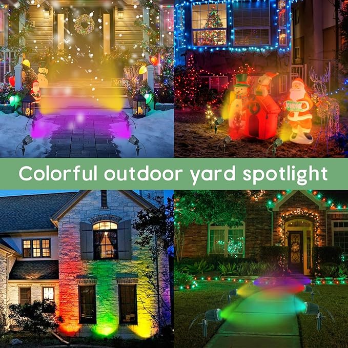 Outdoor Spot Lights for Yard Plug in Spotlights with 5 Extra Lenses (Red, Yellow, Green, Blue, Purple) 6000K White,Suitable for Holiday Daily Yard,Halloween,Garden, Lawn Tree Decoration,2 Pack