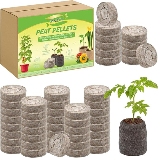 ZeeDix 30mm 50Pcs Compressed Peat Pellet Fiber Soil Plant Seed Starters - Nursery Plugs Pallet Seedling Soil Block for Grow Herbs Plant Flowers Vegetables(with Box)
