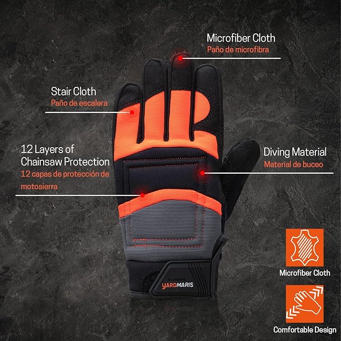 ANTI-CUT Chainsaw Gloves, Touchscreen Chainsaw Work Gloves, 12-Layer Protection on Left Hand Back Only, All Purpose