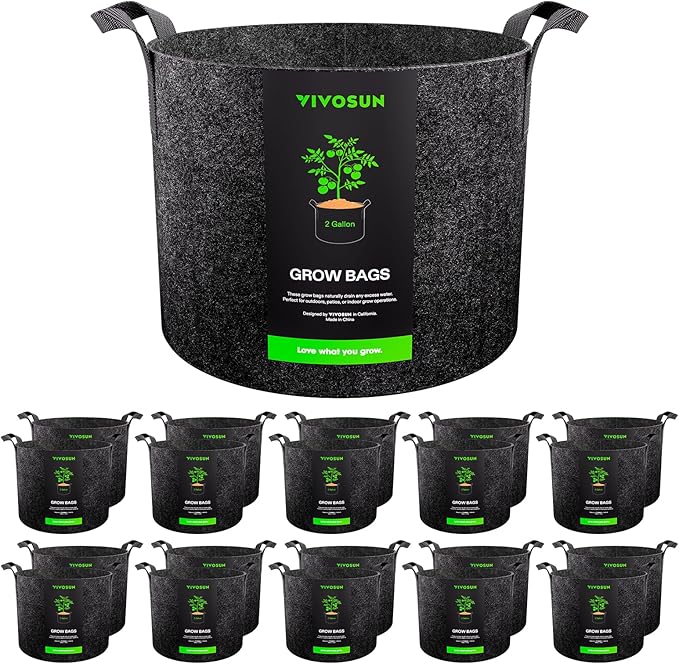 VIVOSUN 20-Pack 2 Gallon Grow Bags, Heavy Duty Thickened Nonwoven Fabric Pots with Handles for Flowers Fruits and Vegetables Black
