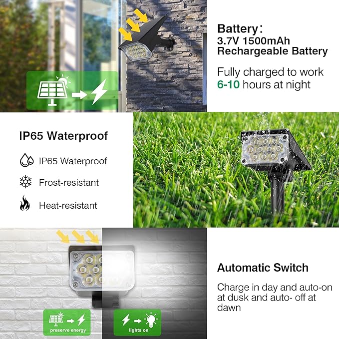 Halloween Solar Spot Lights Outdoor Color Changing, IP65 Waterproof RGB Solar Lights Outdoor, Auto On/Off Landscape Spotlights with 10 LEDs for Garden Pathway Yard Holiday Decoration 4 Pack