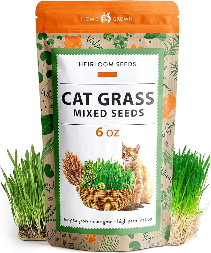 HOME GROWN 30,000+Cat Grass Seeds (6oz) π‘π’π‘-ππ π’ π¨π¦π Heirloom Barley & Oat Mix β Refill for Indoor Cat Grass Growing Kit β Safe Healthy Green Grass for Cats β Pet Grass for Eating & Digestion