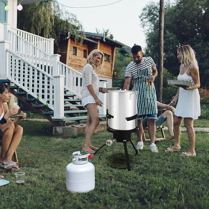 Outvita 30 Qt Turkey Deep Fryer & 10QT Fish Fryer Kit w/Baskets,Aluminum Fish & Seafood Boiler Steamer with 54,000 BTU Propane Gas Burner Stand Injector Thermometer Hose, Ideal for Outdoor Fry