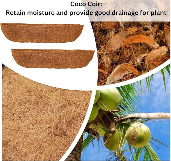 Maxona 24 inch 4 Pack Trough Rectangular Coco Liner for Window Box Planter: Thick Coconut Coir to Support The Soil Replacement for Wall Hanging Basket, Rectangle Pre-Formed Fiber Husk, Garden Fence