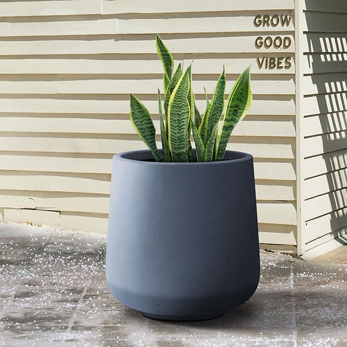 Kante 15.3" Dia Round Concrete Planter, Outdoor Indoor Large Plant Pots Containers with Drainage Hole and Rubber Plug for Home Garden Patio, Charcoal