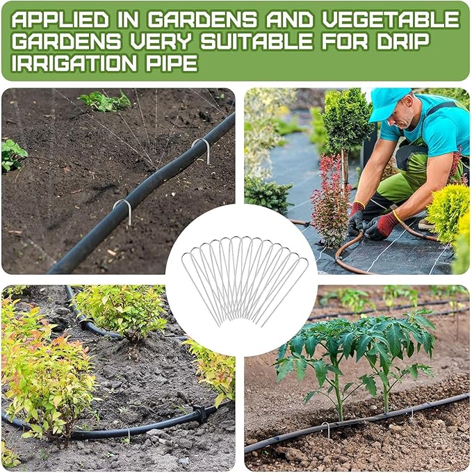 120 PCS Irrigation Drip Tubing Landscape Staples 5 Inch U Shape Garden Stakes Galvanized Landscape Pins for 1/4 Inch Irrigation Hose Lawn Nails 1/4 Inch to 1/2 Inch Loop Stake for Drip Tubing