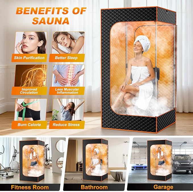 NAIZEA Sauna Box, Portable Steam Sauna, Portable Saunas for Home with 3L 1200W Steamer, Remote Control, Folding Chair, Full Body Saunas Tent for Relaxation,2.9'x2.9'x5.9'