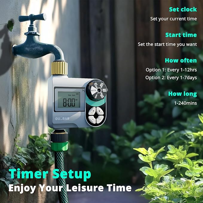 Sprinkler Timer, Programmable Hose Timer with Brass Inlet & Outlet, Water Timer for Garden Hose with Rain Delay/Automatic/Manual Watering System, Digital Drip Irrigation Timer for Yard, Lawn