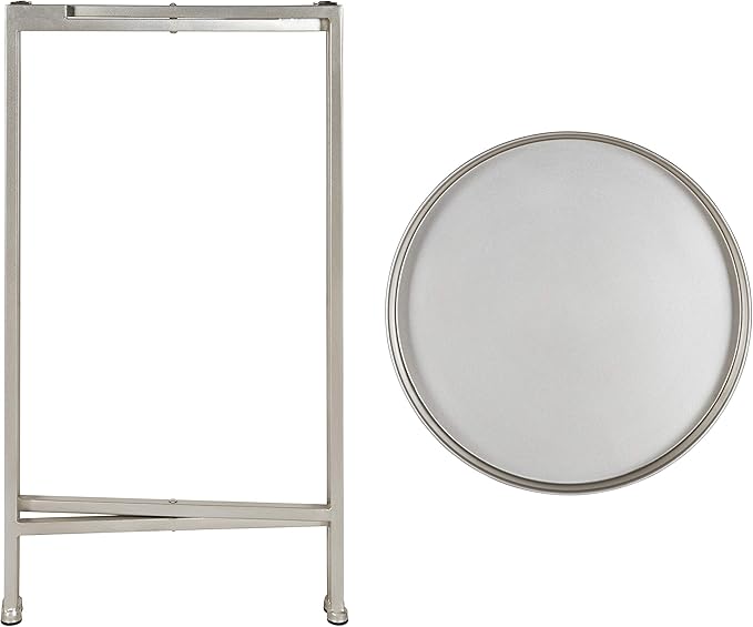 Kate and Laurel Celia Round Metal Foldable Accent Table with Tray Top, 14" x 14" x 25.75", Silver