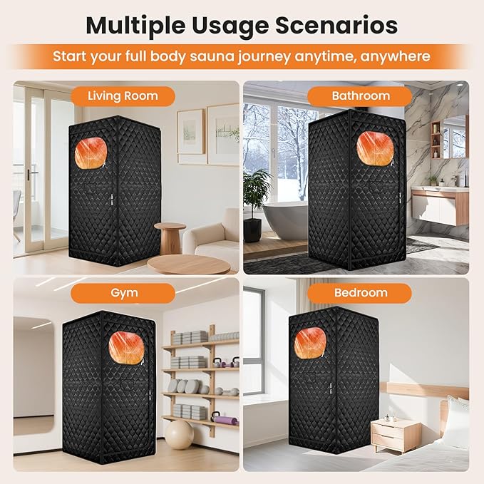 Portable Sauna for Home, Upgraded Personal Steam Sauna Box with 3L 1200W Steamer, Folding Chair, Extra Large Size Foldable Home Sauna 3’X 3’X 5.9’, Full Body Sauna Tent for Relaxation Spa, Black