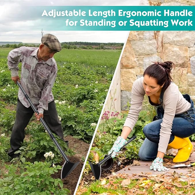 Hoe Garden Tool,Triangle Gardening Hoe with Sharp Blade for Digging,Weeding,Cutting and Loosing Soil,72 Inch Adjustable Length Metal Handle