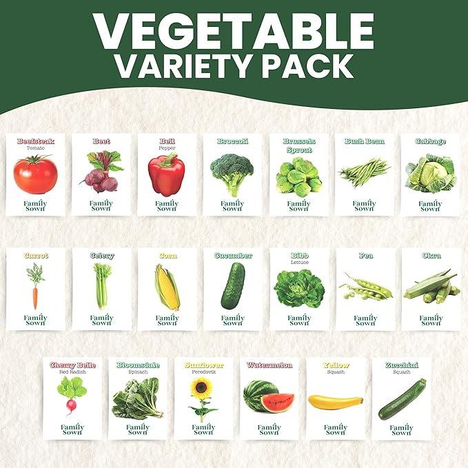 20 Vegetable Seeds | Survival Variety Pack | 2025 Season | Individually Packed Vegetables, Herbs and Fruits | Emergency Seed Vault for Doomsday Prepping | by Family Sown