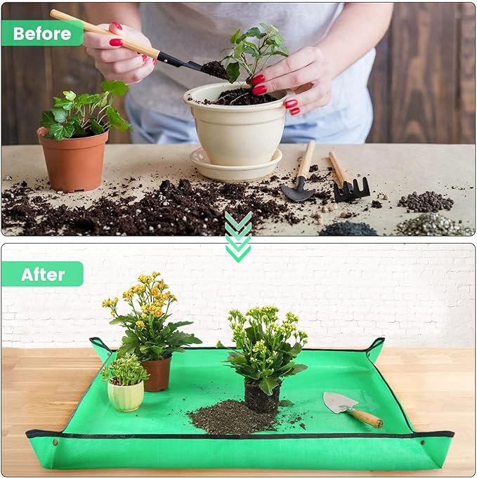 39.5" X 31.5" Large Repotting Mat for Indoor Plant Transplanting and Dirt Control - Portable Potting Tray for Gardening Lovers