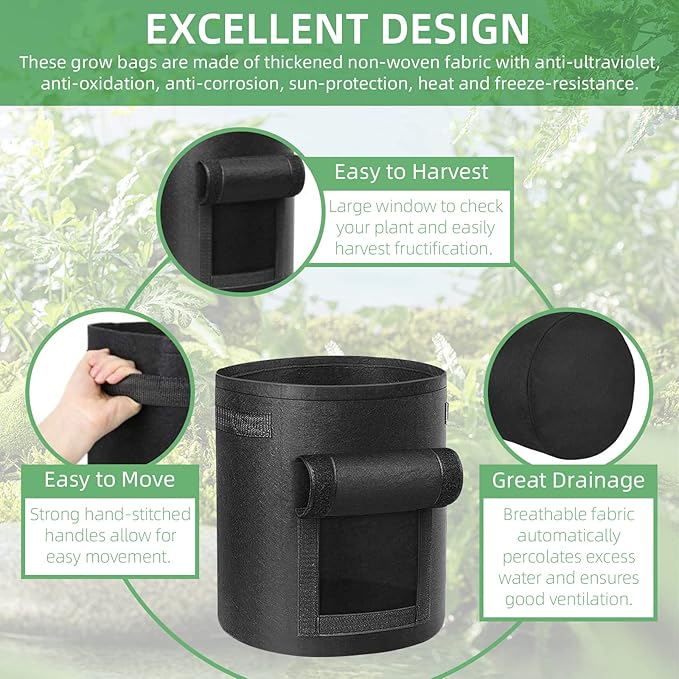 6 Pack 7 Gallon Potato Grow Bags, Heavy Duty Nonwoven Fabric Garden Planting Bag Plant Container with Flap and Handles, Aeration Fabric Pots for Growing Vegetable, Fruits and Flowers