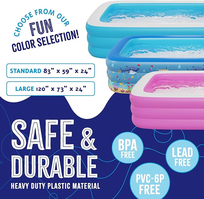 Pink Inflatable Swimming Pool (82.6'' x 59'' x 23.6'') Built-in Air Pump Inflatable Kiddie Pool, Family Pools for Kids and Adults - Self Inflating Backyard Blow Up Pool for Toddlers & Babies (Medium)