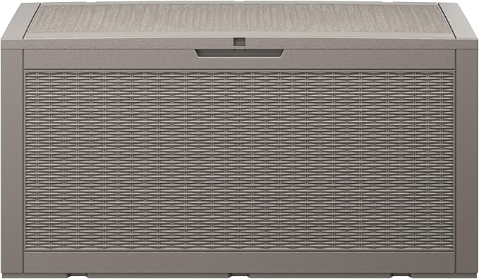 Outdoor Storage Box, Resin Deck Boxes Indoor and outdoor, Waterproof Storage Box Lockable Lid (Grey, 120 Gallon)