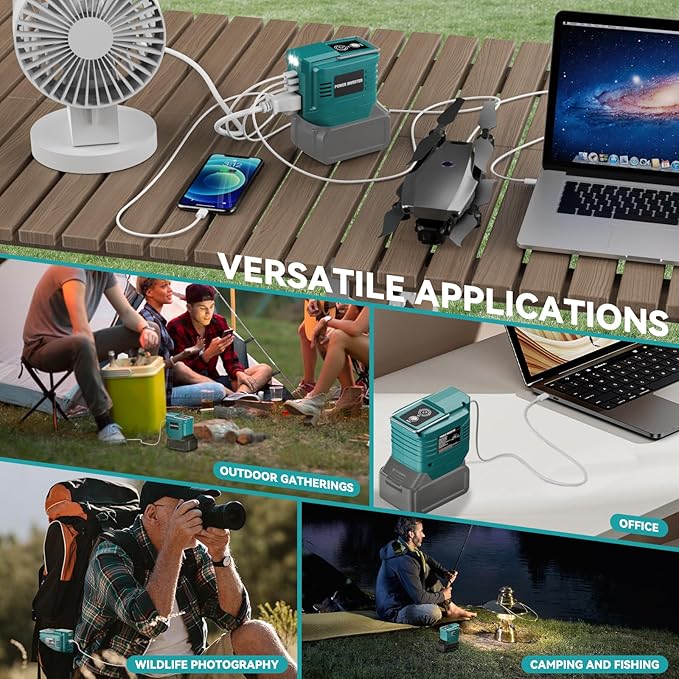 200W Power Inverter for Makita 18V, DC 18V to AC 110V Inverter, Portable Power Station with 2 USB Ports & 1 AC Outlet & 1 Type-C Fast Charging, Battery Adapter with LED, Battery Not Included