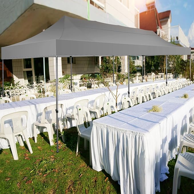 COBIZI 10x30 Pop up Canopy Tent 10x30 Canopy with Sidewall Waterproof Heavy Duty Commercial for Parties Outdoor Garden Gazebo Tent, Carry Bag with Wheel(10x30ft with Sidewalls,Gray)