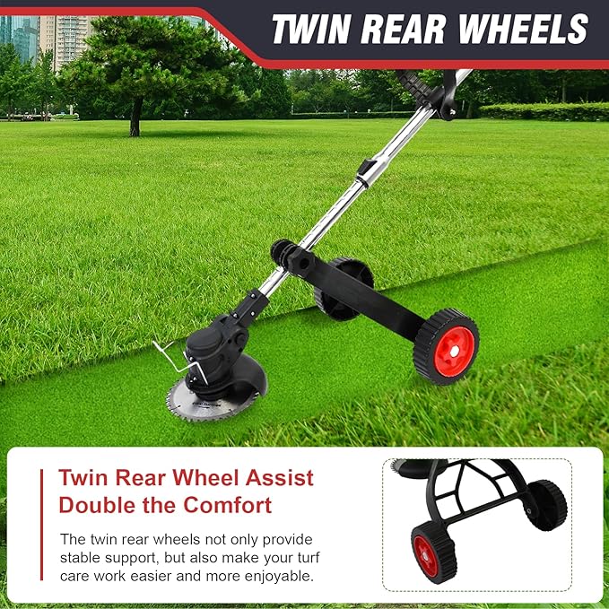 ALSO GO 21V Electric Cordless Weed Wacker, 3-in-1 Weed Eater with 2-Battery Powered, Lawn Mower/Grass Trimmer/Lawn Edger with 3 Types Blades, Stringless Grass Wacker with Wheels (2 Battery Include)