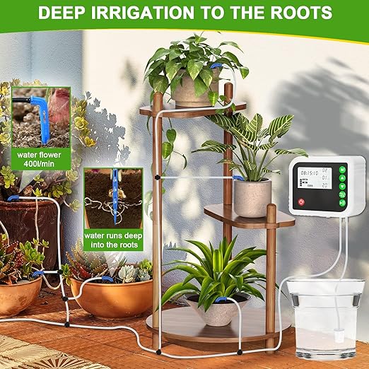 Automatic Plant Water Indoor, 15 Potted Plants Self Watering System, Automatic Drip Irrigation Kit Plant Watering Devices Programmable Water Timer, LED Display and Power Supply