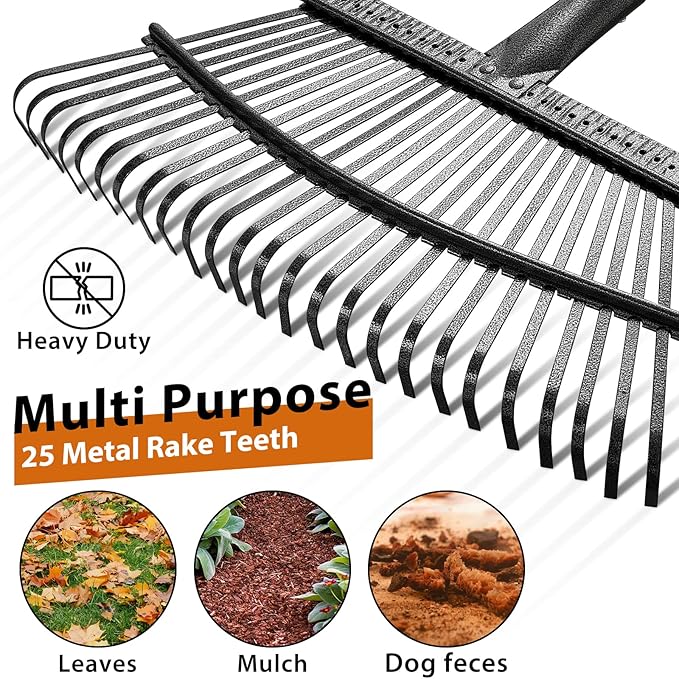 Rake, Garden Leaf Rake Set, 65 Inch Long 18 Inch Wide Heavy Duty Leaf Rake with 25 Metal Tines, 32 Gallon Leaf Bags, Leaf Scoops, Yard Garden Thatching Rake for Leaves with Adjustable Handle