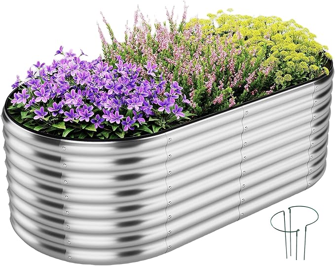 Large Raised Garden Bed Galvanized Metal Round Raised Garden Bed Outdoor for Gardening Raised Garden Bed Kit,6x3x2FT for Vegetables Flowers Ground Planter Box