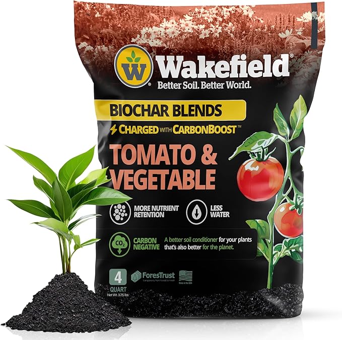 Wakefield - Premium Biochar Blend - Organic Potting Soil with Humic Acid for Vegetables - Enhanced Organic Soil Mix with CarbonBoost for Vegetables,Tomatoes and Gardens - 4 quarts