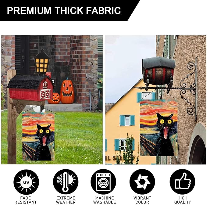 Scream Black Cat Garden Flag Halloween Garden Flag Vertical Double Sided Rustic Farmland Burlap Yard Lawn Outdoor Decor 12.5x18"