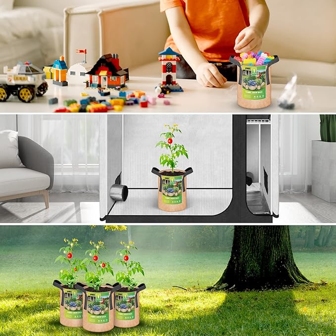 iPower 5-Pack 1 Gallon Plant Grow Bags Thickened Nonwoven Aeration Fabric Pots Heavy Duty Durable Container, Strap Handles for Garden, Tan