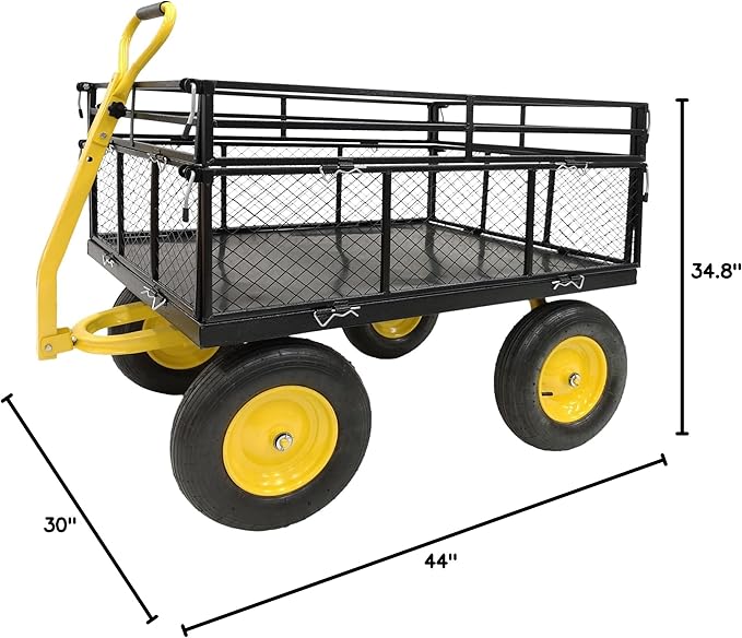 Heavy-Duty Steel Wagon Garden Cart – 1400 lbs Capacity, Removable Mesh Sides, 16" Tires, 2-in-1 Handle – Perfect for Garden, Farm, Yard, Black