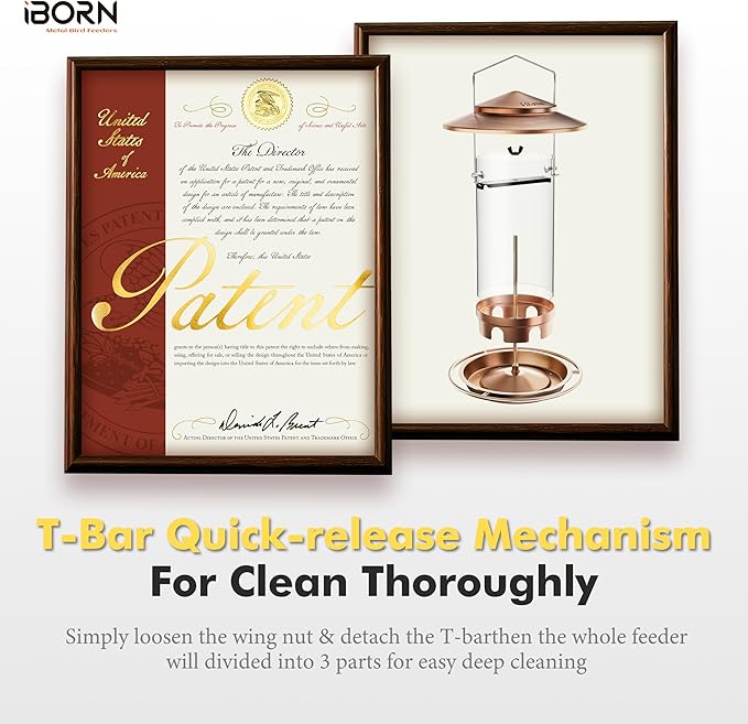 iBorn Bird Feeders for Outdoors Hanging,Metal Bird Feeders for Cardinal Chew Proof 18cm Large Roof&Tray Birdfeeders Outside Hanging,Brushed Copper 6 Port (Seed is not Included)