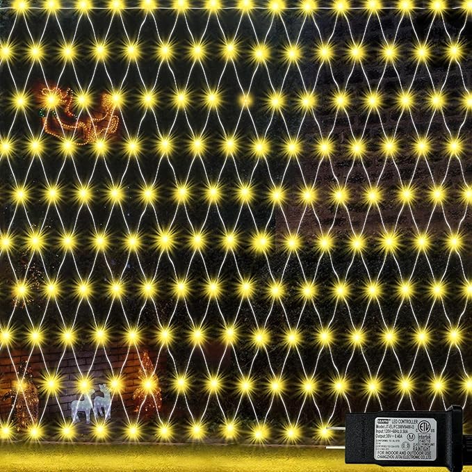 Christmas Net Lights, 360 LED Outdoor Net Mesh Lights for Bushes 21x5 ft, 8 Modes Waterproof Twinkle String Lights Connectable for Halloween Christmas Hedge Yard Garden Decor, Warm White