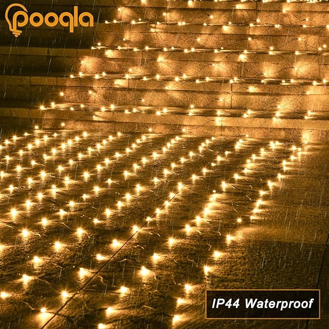 Warm White Net Lights Outdoor, 300 LED Christmas Net Mesh Lights for Bushes 15x5ft, 8 Modes Waterproof Twinkle String Light Connectable Plug in for Halloween Hedge Yard Garden Party Decor