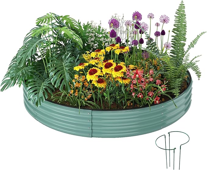 Galvanized Metal Planter Round Raised Garden Bed Kit for Gardening Outdoor,3x3x1ft Planter Grow Garden Box Raised Flower Bed,Round Galvanized Planter Outdoor Large Metal Fire Pit Ring