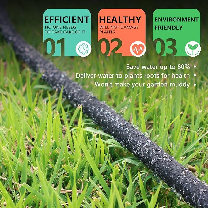 1/2’’ Soaker Hose for Garden 50 Ft, Heavy Duty Soaker Hose 50 ft for Raised Garden Beds, Garden Soaker Hoses for Foundation Watering Drip Hose Irrigation System (50 ft)