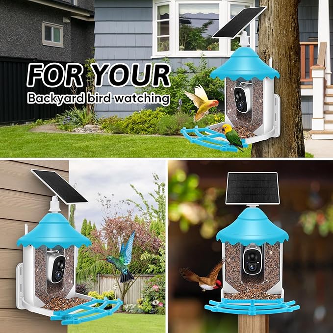 2K HD Smart Bird Feeder Camera with Solar Power, AI Bird Species ID, Auto Video Capture, Instant Notifications, SD&Cloud Storage