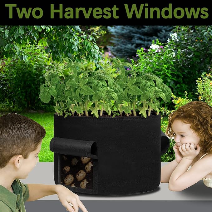 TCBWFY 20Gallon Potato Grow Bags with 2 Flaps,4 Pack Heavy Duty 14oz/yd² Potato Grow Bags,Planting Bag with Sturdy Handles and 2 Harvest Windows,Vegetable Grow Bags for Planting Potato,Carrots