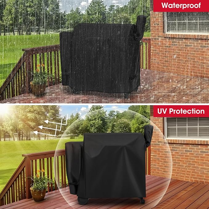 Unicook Pellet Grill Cover Compatible for Traeger Pro 34 Series, Texas, Pit Boss 820, Grilla Silverbac Grills, Unique Waterproof Vinyl with Polyester Lining, Outdoor Full Length Smoker Cover