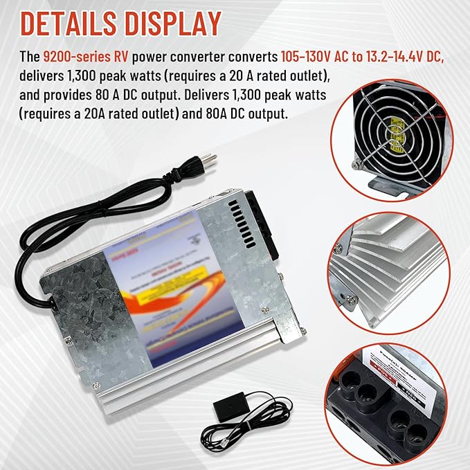 MINJIANG PD9280AV RV Power Converter 12V 80 Amp with Built-in Charge Wizard, Compatible with Inteli-Power 9200 Series Converter/Charger, Fit for Progressive Dynamics PD9280, for RV Camper