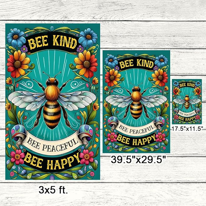 American Flag-BEE Flag Bee Kind Peaceful Bee Happy MLN2815F, Garden Flag (11.5" x 17.5")-USA Flags Premium Polyester-Decorative Indoor Outdoor Flag