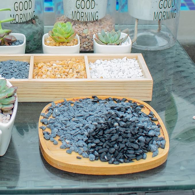 Anothera Stones for Plants Smooth Natural Black River Rocks,7LB Plant Aquarium Gravel Stones for Succulents Bonsai Terrarium Vase Fillers Fish Tank Indoor Outdoor Garden Decor(6-9 mm)