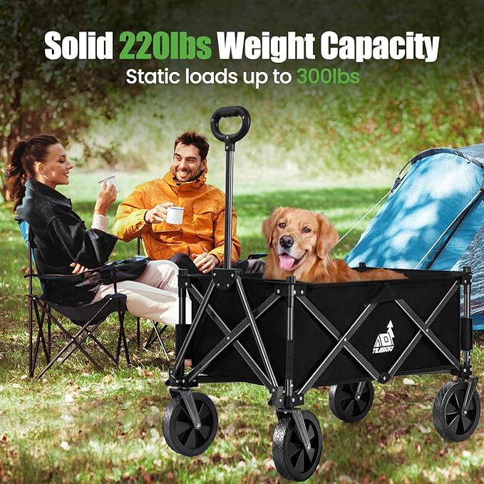 NBONEBS Collapsible Wagon Carts with Large Capacity, Utility Beach Wagons Duty, 300LBS Wagons Carts Heavy Duty Collapsible Wagon Outdoor for Camping, Garden, Sports, Picnic. Black-Ye2.
