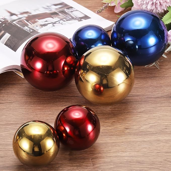 uxcell 2 Pcs Gazing Globe Decor Ball 2.5 Inch 63mm Reflective Garden Sphere Hollow Ball, Seamless Stainless Steel Gazing Ball, Smooth Mirror Globe for Garden Home Decor, Sapphire Blue