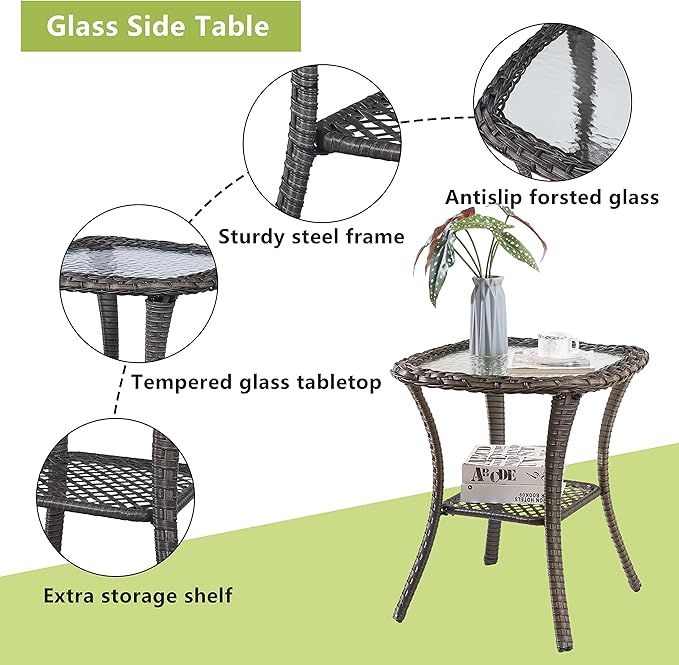 Rilyson Wicker Outdoor Patio Furniture Set - 5 Piece Patio Conversation Sets with Swivel Rocker Chairs, Ottomans and Side Table, 6 inch Cushions, Waterproof Wicker, for Porch Deck Mixed Grey/Blue