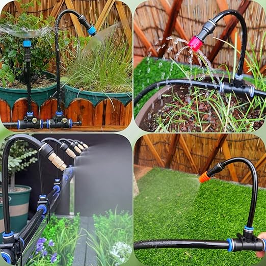 New Quick Connector Drip Irrigation Kits,Automatic Irrigation System with Replaceable Bending Dropper,Four Types of Adjustable Nozzles for Watering System for Garden Plants. (4 Kinds of nozzles)