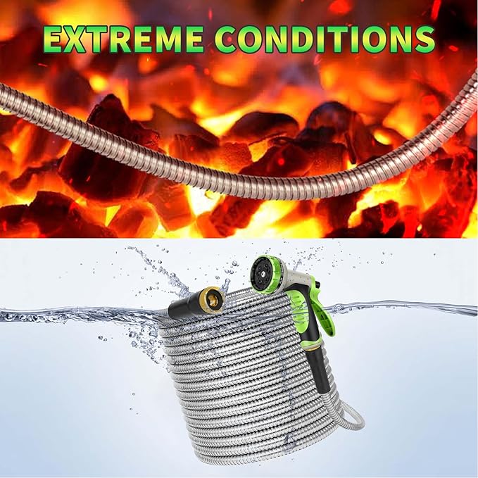 Stainless Steel Metal 25FT Garden Hose Lightweight, Puncture & Rust Proof Heavy Duty Water Hose for Yard, RV, Garden, Outdoor