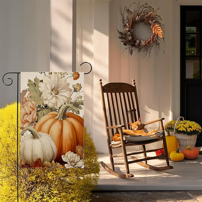 Garden Flags, Garden Flag, Stained Glass Style Pumpkin Maple Leaf Double-Sided Flags for Farmhouse Yard Outdoor Decoration-12 x 18inch (Pumpki7)