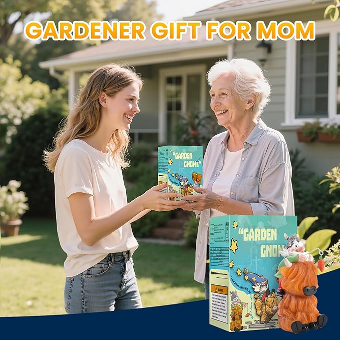 Garden Statue–Grome&Highland Cow Outdoor Decor Solar Light for Yard, Patio or Balcony–Eco-Friendly Resin Figurine Gift for Parents, Friends, Coworkers–Christmas, White Elephant, Thanksgiving, Birthday