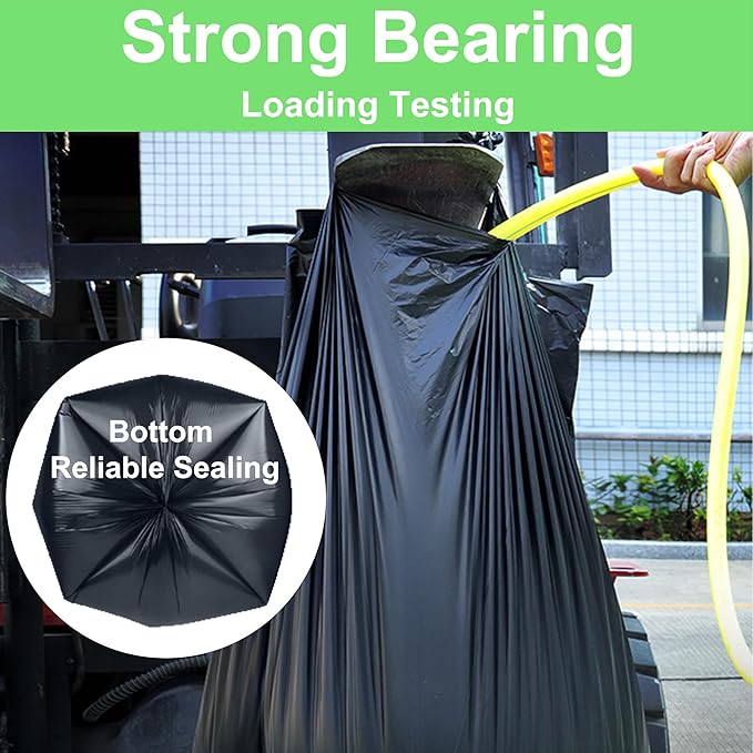 30-33 Gallon 1.1 Mil Heavy Duty Trash Bags 60 Count with 4 Innovative Flap Ties | Compatible with Rubbermaid Brute & Winco & Behrens 30-33 Gallon Round Trash Can | Tear & Leak Resistant Black