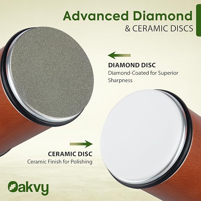 Rolling Knife Sharpener - Diamond & Ceramic Knife Sharpener Discs, Multi-Angle Magnet Knife Sharpening Kit, Long-Lasting Knife Sharpeners